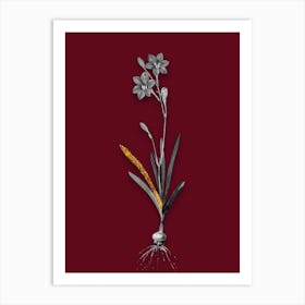 Vintage Coppertips Black and White Gold Leaf Floral Art on Burgundy Red n.1168 Art Print