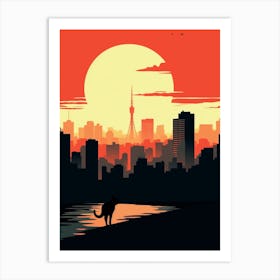 Tokyo, Japan Skyline With A Cat 2 Art Print