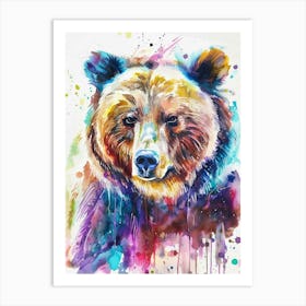 Grizzly Bear Colourful Watercolour 1 Art Print