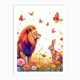 Lion And Rabbit Art Print