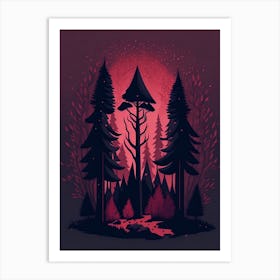 A Fantasy Forest At Night In Red Theme 9 Art Print