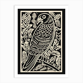 B&W Bird Linocut Falcon 2 Art Print