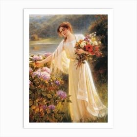 Lady With Flowers Art Print