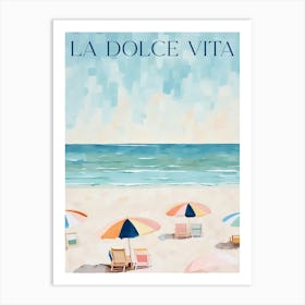 La Dolce Vita. Gouache Sea Landscape with Quote. Vintage Travel Art Print