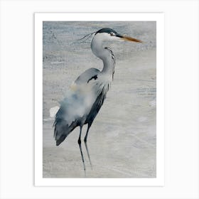 Heron Grey and Blue Watercolor painting Art Print