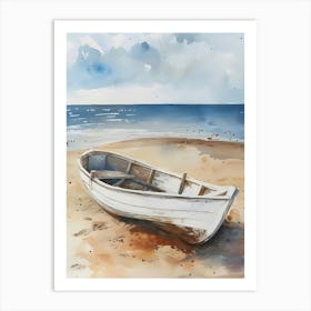 Watercolor Boat On The Beach Art Print