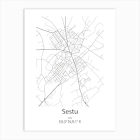 Sestu,Italy Minimalist Map Art Print