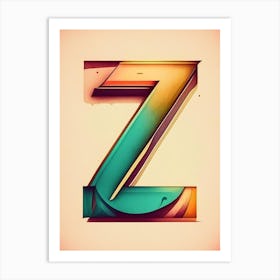 Z, Letter, Alphabet Retro Drawing 1 Art Print