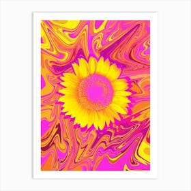 Trippy 1970s Sunflower Swirl Art Print