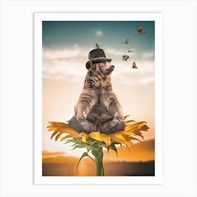 Bear Meditating On Sunflower Art Print