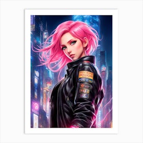 Pink Haired Girl Art Print