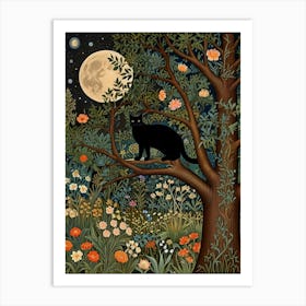 Cat In The Moonlight Style William Morris 12 Art Print