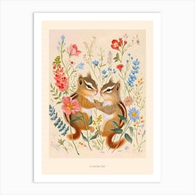 Folksy Floral Animal Drawing Chipmunk 4 Poster Art Print