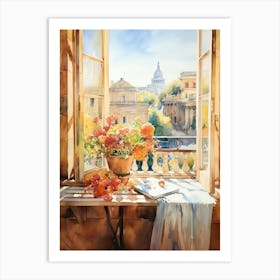 Window View Of Rome Italy In Autumn Fall, Watercolour 2 Art Print