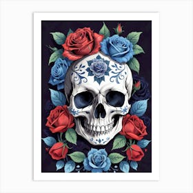 Sugar Skull Girl With Roses Painting (24) Art Print
