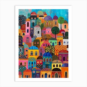 Kitsch Colourful Mediterranean Town  1 Art Print