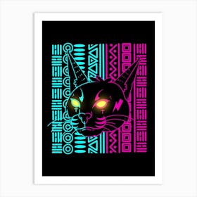 Cyber Caracal With Etnic Pattern Art Print