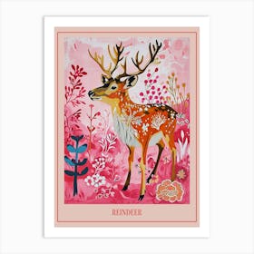 Floral Animal Painting Reindeer 4 Poster Art Print
