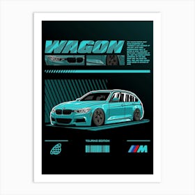 Bmw F31 Wagon Cyan Art Print