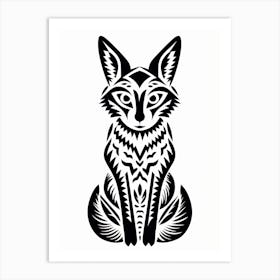 Linocut Fox Abstract Line Illustration 1 Art Print