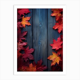 Autumn Leaves On Wooden Background 2 Art Print