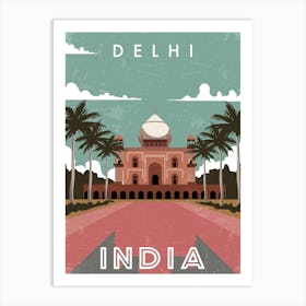 Delhi, India — Retro travel minimalist poster Art Print