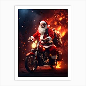 Santa Claus Riding Cool Bike Art Print