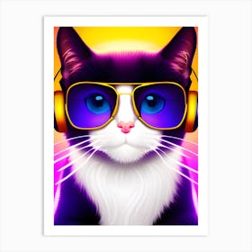 Cat With Headphones 1 Art Print