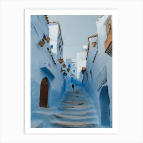 A neighborhood in the blue city of Chefchaouen, Morocco Art Print