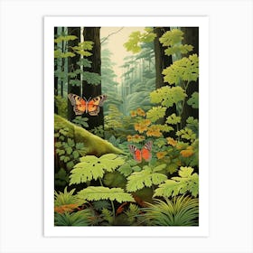 Butterflies In The Woodland Japanese Style Painting 2 Art Print