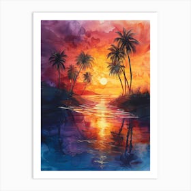 Sunset With Palm Trees 3 Art Print