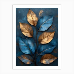 Blue And Gold Leaves 6 Art Print