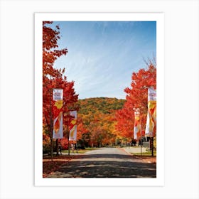 An Autumnal Scene Rich In Fall Foliage Utilizing A Vibrant Red And Orange Color Palette Showcasin (3) Art Print