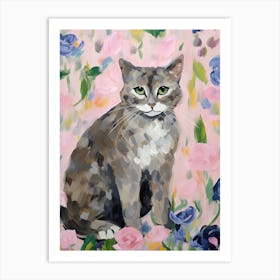 A Scottish Fold Blue Cat Painting, Impressionist Painting 5 Art Print