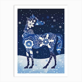 Blue Horse In The Snow Art Print