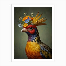 Pheasant With A Flower Crown European Robin 1 Art Print