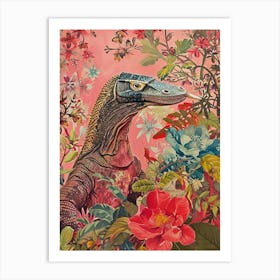 Floral Animal Painting Komodo Dragon Art Print