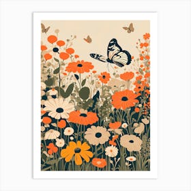 Butterflies and Flowers in Soft Colours V Art Print