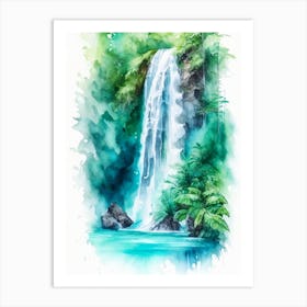 Rio Celeste Waterfall, Costa Rica Water Colour  (1) Art Print