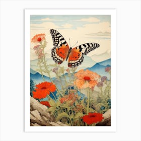 Butterflies With Wild Flower Japanese Style Painting 2 Art Print