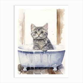 British Shorthair Cat In Bathtub Bathroom 2 Art Print