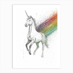 Rainbow Unicorn Black & White Watercolour Splash Art Print