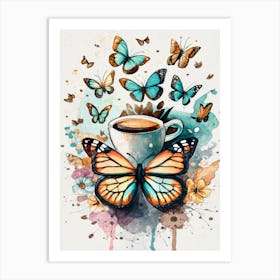 Butterfly Cup Of Coffee Art Print