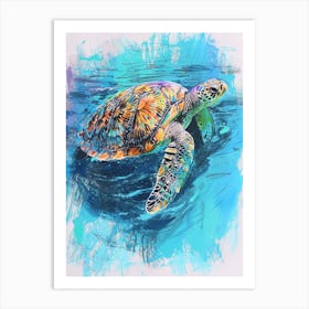 Colourful Mixed Media Sea Turtle 2 Art Print