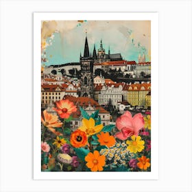 Prague   Floral Retro Collage Style 4 Art Print