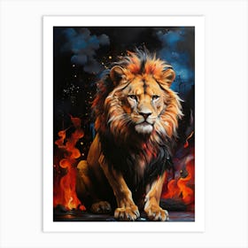 Lion On Fire painting Art Print
