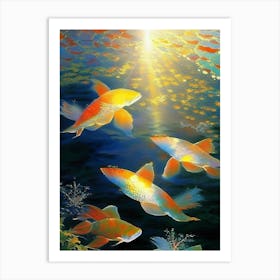 Yamabuki Koi Fish Monet Style Classic Painting Art Print
