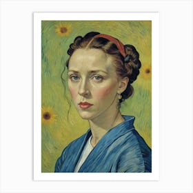 Portrait Of A Young Woman With Sunflowers Art Print