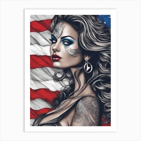Tattooed Girl With American Flag Art Print