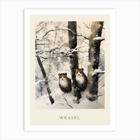 Winter Watercolour Weasel 1 Poster Art Print